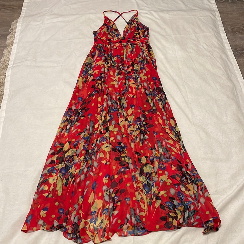 Dainty Hooligan Red Floral Print Evening Gown Size Small